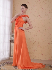 Orange Empire One Shoulder Sweep/Brush Train Chiffon Prom Dress