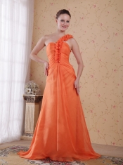 Orange Empire One Shoulder Sweep/Brush Train Chiffon Prom Dress