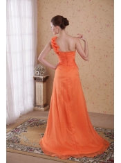 Orange Empire One Shoulder Sweep/Brush Train Chiffon Prom Dress