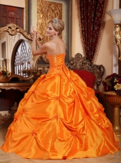 Orange Red Ball Gown Strapless Floor-length Taffeta Beading Quinceanera Dress