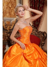Orange Red Ball Gown Strapless Floor-length Taffeta Beading Quinceanera Dress