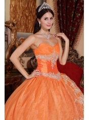 Orange Red Ball Gown Sweetheart Floor-length Organza Beading Quinceanera Dress