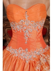 Orange Red Ball Gown Sweetheart Floor-length Organza Beading Quinceanera Dress