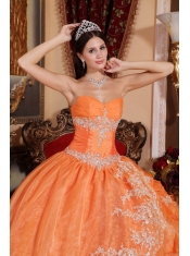 Orange Red Ball Gown Sweetheart Floor-length Organza Beading Quinceanera Dress