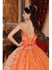 Orange Red Ball Gown Sweetheart Floor-length Organza Beading Quinceanera Dress