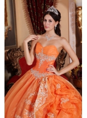 Orange Red Ball Gown Sweetheart Floor-length Organza Beading Quinceanera Dress