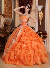 Orange Red Ball Gown Sweetheart Floor-length Organza Beading Quinceanera Dress