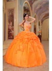 Orange Red Ball Gown Sweetheart Floor-length Taffeta and Organza Appliques Quinceanera Dress
