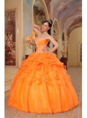 Orange Red Ball Gown Sweetheart Floor-length Taffeta and Organza Appliques Quinceanera Dress