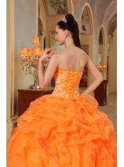 Orange Red Ball Gown Sweetheart Floor-length Taffeta and Organza Appliques Quinceanera Dress