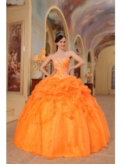 Orange Red Ball Gown Sweetheart Floor-length Taffeta and Organza Appliques Quinceanera Dress