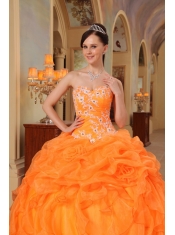 Orange Red Ball Gown Sweetheart Floor-length Taffeta and Organza Appliques Quinceanera Dress