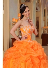 Orange Red Ball Gown Sweetheart Floor-length Taffeta and Organza Appliques Quinceanera Dress