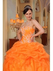 Orange Red Ball Gown Sweetheart Floor-length Taffeta and Organza Appliques Quinceanera Dress