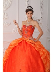 Orange Red Ball Gown Sweetheart Floor-length Taffeta Beading and Appliques Quinceanera Dress
