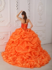 Orange Red Ball Gown Sweetheart Floor-length Taffeta Beading and Appliques Quinceanera Dress