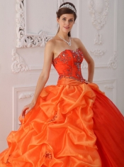 Orange Red Ball Gown Sweetheart Floor-length Taffeta Beading and Appliques Quinceanera Dress