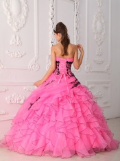 Pink Ball Gown Strapless Floor-length Appliques and Ruch Quinceanera Dress