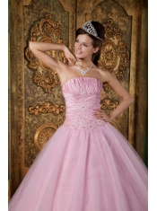 Pink Ball Gown Strapless Floor-length Appliques Tulle Quinceanera Dress