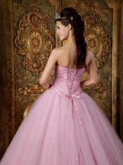 Pink Ball Gown Strapless Floor-length Appliques Tulle Quinceanera Dress