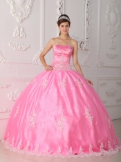 Pink Ball Gown Strapless Floor-length Lace Appliques Quinceanera Dress