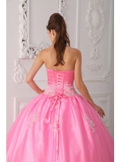 Pink Ball Gown Strapless Floor-length Lace Appliques Quinceanera Dress