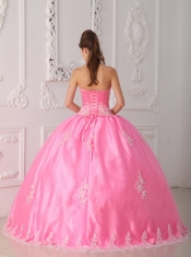 Pink Ball Gown Strapless Floor-length Lace Appliques Quinceanera Dress