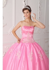 Pink Ball Gown Strapless Floor-length Lace Appliques Quinceanera Dress