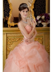 Pink Ball Gown Strapless Floor-length Organza Beading Quinceanera Dress