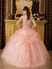 Pink Ball Gown Strapless Floor-length Organza Beading Quinceanera Dress