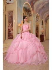 Pink Ball Gown Sweetheart Floor-length Organza Beading Quinceanera Dress