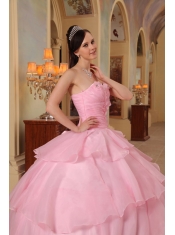 Pink Ball Gown Sweetheart Floor-length Organza Beading Quinceanera Dress