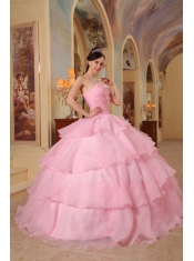 Pink Ball Gown Sweetheart Floor-length Organza Beading Quinceanera Dress