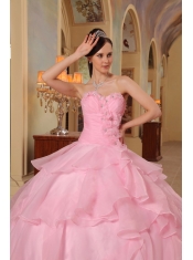 Pink Ball Gown Sweetheart Floor-length Organza Beading Quinceanera Dress