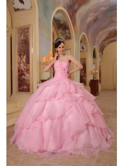 Pink Ball Gown Sweetheart Floor-length Organza Beading Quinceanera Dress