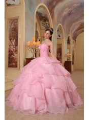 Pink Ball Gown Sweetheart Floor-length Organza Beading Quinceanera Dress