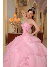 Pink Ball Gown Sweetheart Floor-length Organza Beading Quinceanera Dress