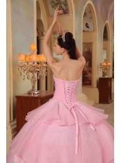 Pink Ball Gown Sweetheart Floor-length Organza Beading Quinceanera Dress