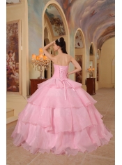 Pink Ball Gown Sweetheart Floor-length Organza Beading Quinceanera Dress