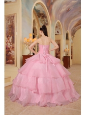 Pink Ball Gown Sweetheart Floor-length Organza Beading Quinceanera Dress