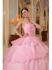Pink Ball Gown Sweetheart Floor-length Organza Beading Quinceanera Dress
