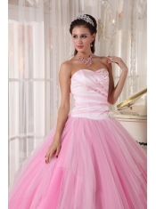 Pink Ball Gown Sweetheart Floor-length Tulle Beading Quinceanera Dress