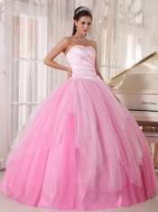 Pink Ball Gown Sweetheart Floor-length Tulle Beading Quinceanera Dress