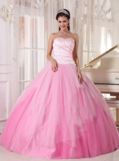 Pink Ball Gown Sweetheart Floor-length Tulle Beading Quinceanera Dress