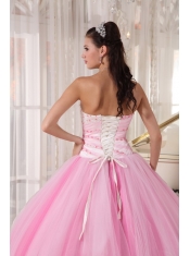 Pink Ball Gown Sweetheart Floor-length Tulle Beading Quinceanera Dress