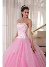 Pink Ball Gown Sweetheart Floor-length Tulle Beading Quinceanera Dress