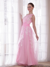 Pink Column / Sheath One Shoulder Floor-length Tulle and Taffeta Embroidery and Rhinestones Prom / Evening Dress