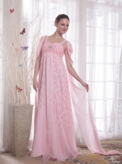 Pink Empire Straps Watteau Train Chifffon Beading and Sequins Prom / Evening Dress