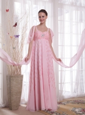 Pink Empire Straps Watteau Train Chifffon Beading and Sequins Prom / Evening Dress