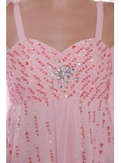 Pink Empire Straps Watteau Train Chifffon Beading and Sequins Prom / Evening Dress